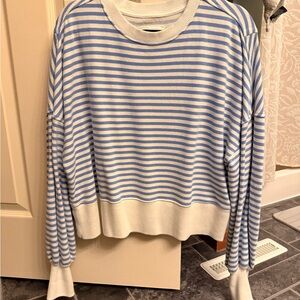 Aerie Blue and White Striped Crew Neck Sweater